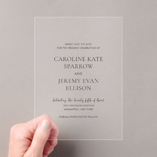 Invitaciones Acrílicas Limpio Elegante Boda Guardar la Fecha (Insitu (portátil))