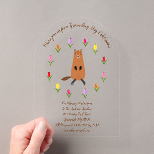 Invitaciones Acrílicas Lindo Día de la Marmota y Flores de Tulipán Person