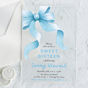 Invitaciones Acrílicas Lindo lazo azul coqueta Sweet Sixteen
