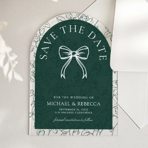 Invitaciones Acrílicas Línea de arte verde esmeralda Arco de boda Save th
