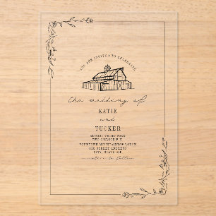 Invitaciones Acrílicas Línea Rustica Art Barn Boda Botánico