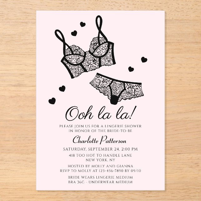 Invitaciones Acrílicas Lingerie Bridal Shower Panty Bachelorette Party (Anverso)