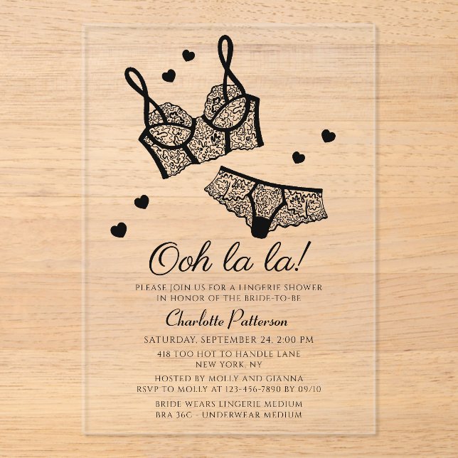 Invitaciones Acrílicas Lingerie Bridal Shower Panty Bachelorette Party (Anverso)