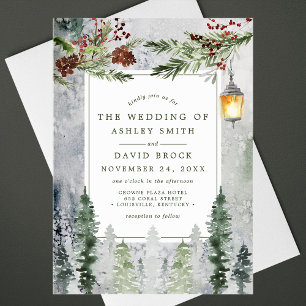 Invitaciones Acrílicas Linterna Botánica de Bodas de Árboles de Pino de I