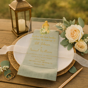 Invitaciones Acrílicas Linterna Country Chic con Corona Floral Boda 