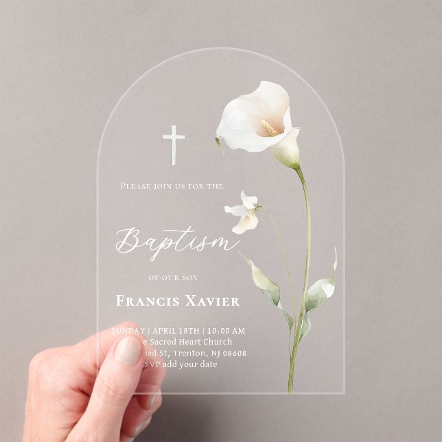 Invitaciones Acrílicas Lirio de Calla Bautizo (Insitu (portátil))