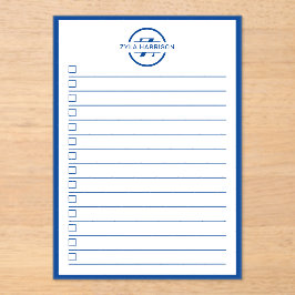 Invitaciones Acrílicas Lista de tareas con monograma de nombre en azul mo