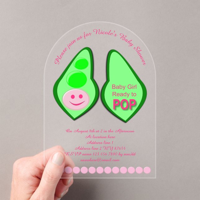 Invitaciones Acrílicas Listo para pop Girl Pea Rosa Personalizado de Baby (Insitu (portátil))