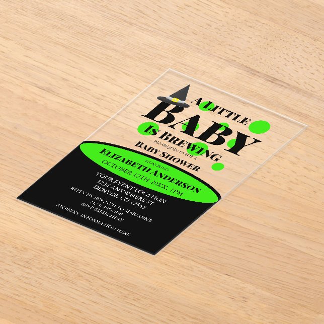 Invitaciones Acrílicas Little Baby is Brewing Halloween Baby Shower (Distribución )