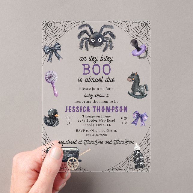 Invitaciones Acrílicas Little Boo Itsy Bitsy Spider Halloween Baby Shower (Insitu (portátil))