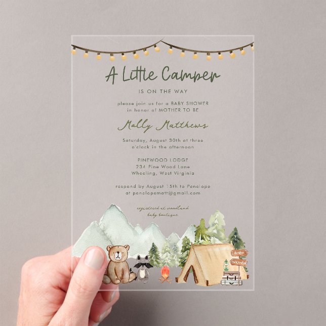 Invitaciones Acrílicas Little Camper Woodland Rustic Baby Shower  (Insitu (portátil))