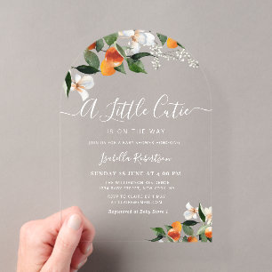 Invitaciones Acrílicas LITTLE CUTIE naranjas cítricas baby shower