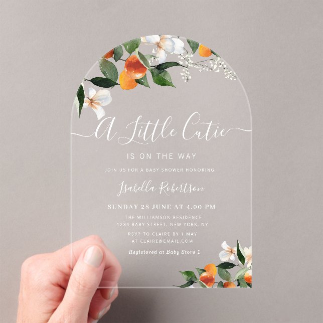 Invitaciones Acrílicas LITTLE CUTIE | naranjas cítricos con ducha de bebé (Insitu (portátil))