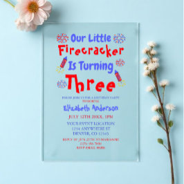 Invitaciones Acrílicas Little Firecracker 3rd Birthday