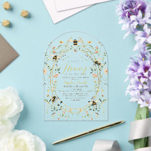 Invitaciones Acrílicas Little Honey Wildflower Bee Baby Shower
