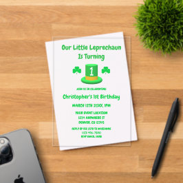 Invitaciones Acrílicas Little Leprechaun 1st Birthday