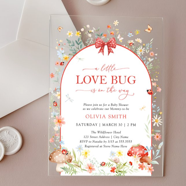 Invitaciones Acrílicas Little Love Bug Wildflower Baby Shower (Subido por el creador)
