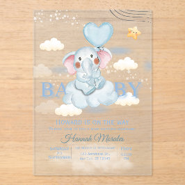 Invitaciones Acrílicas Little Peanut is on the Way Blue Heart Balloon Inv