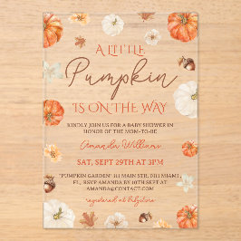 Invitaciones Acrílicas Little Pumpkin Floral Fall Baby Shower