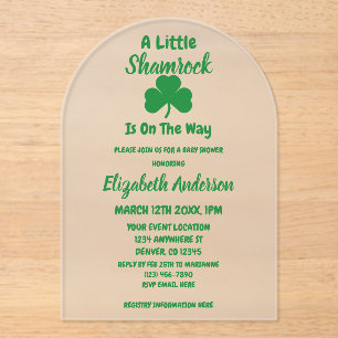Invitaciones Acrílicas Little Shamrock St Patrick's Day Baby Shower