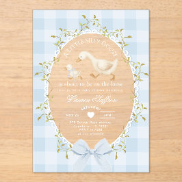 Invitaciones Acrílicas Little Silly Goose Baby Shower Blue Gingham