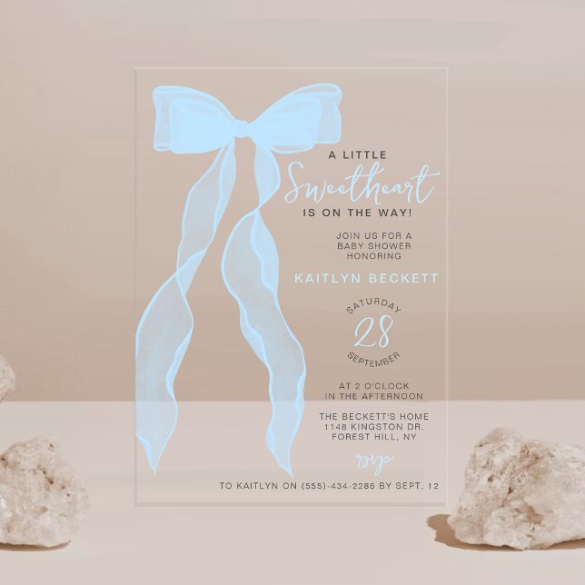 Invitaciones Acrílicas Little Sweetheart Elegant Blue Bow Baby Shower (Subido por el creador)