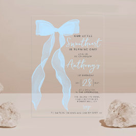Invitaciones Acrílicas Little Sweetheart Elegant Blue Bow Birthday Party