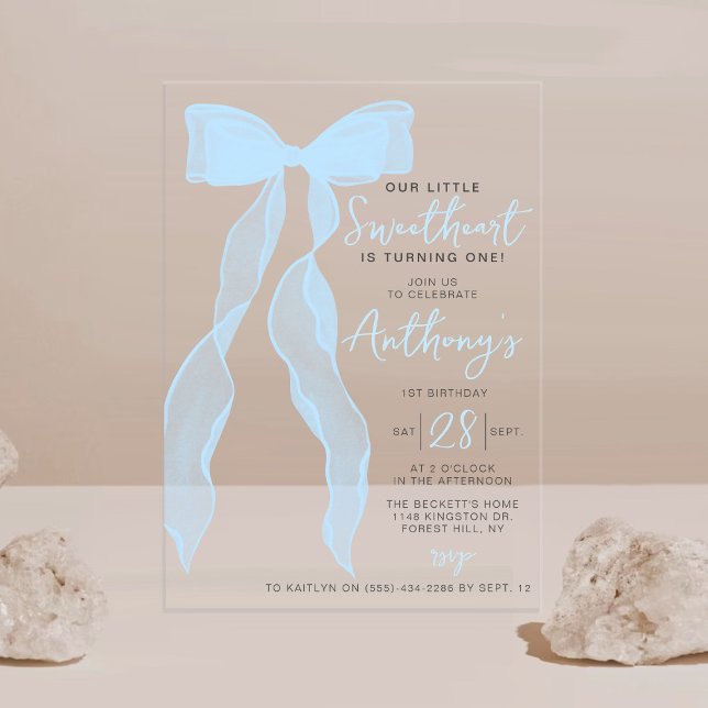 Invitaciones Acrílicas Little Sweetheart Elegant Blue Bow Birthday Party (Subido por el creador)