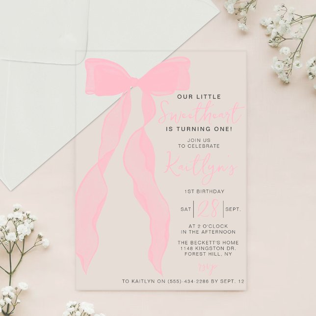 Invitaciones Acrílicas Little Sweetheart Elegant Pink Bow Birthday Party (Subido por el creador)