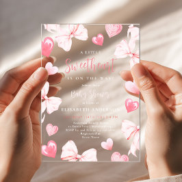 Invitaciones Acrílicas Little Sweetheart Pink Bow Baby Shower Invitation