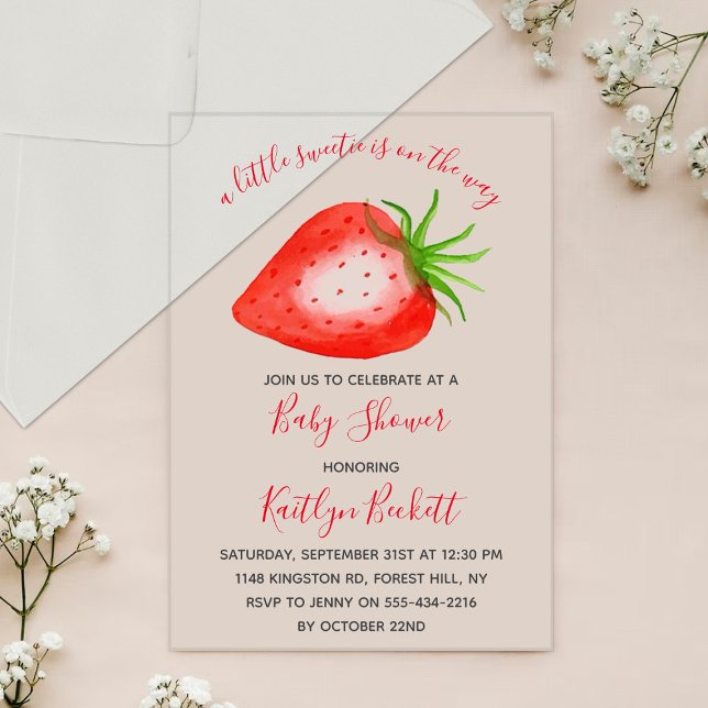 Invitaciones Acrílicas Little Sweetie Strawberry Baby Shower (Subido por el creador)