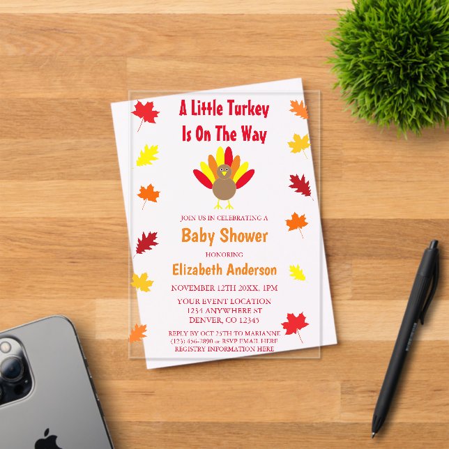 Invitaciones Acrílicas Little Turkey Baby Shower (Insitu (Tarjeta de Invitación))