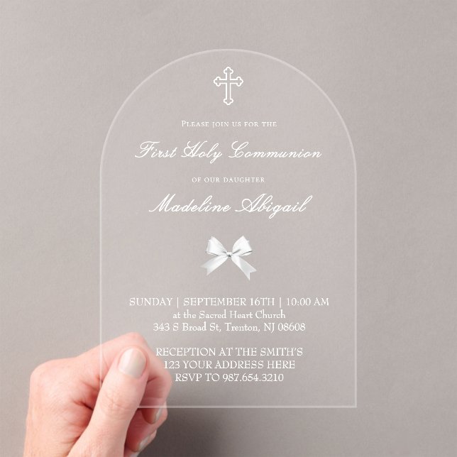 Invitaciones Acrílicas little white bow First Holy Communion (Insitu (portátil))