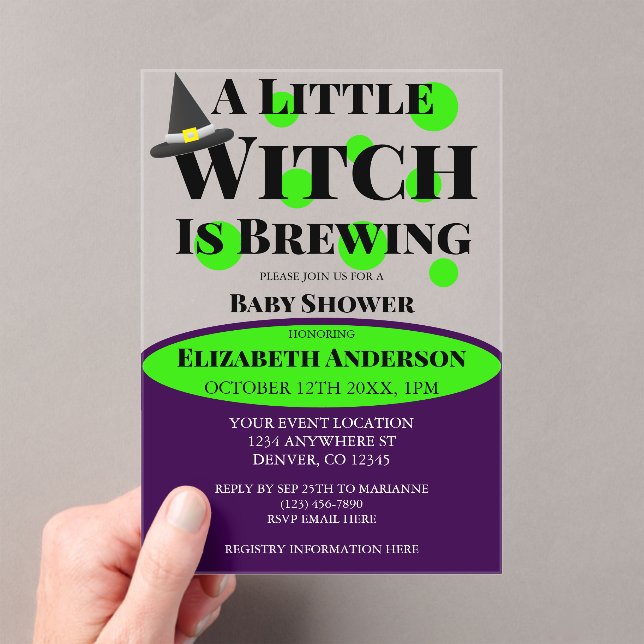 Invitaciones Acrílicas Little Witch is Brewing Halloween Baby Shower (Insitu (portátil))