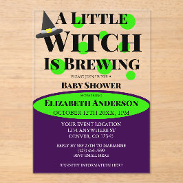Invitaciones Acrílicas Little Witch is Brewing Halloween Baby Shower