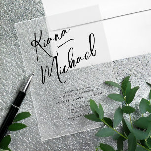 Invitaciones Acrílicas Llamada de Caligrafía Boda B&W Transparente ID940