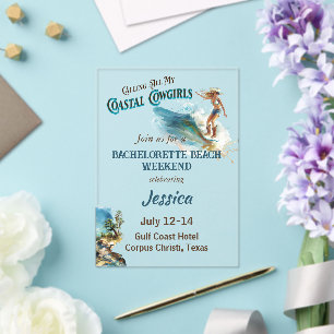 Invitaciones Acrílicas Llamando a todas mis vaqueras costeras despedida d