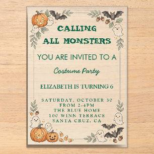 Invitaciones Acrílicas Llamando a todos los monstruos Cumpleaños de Hallo
