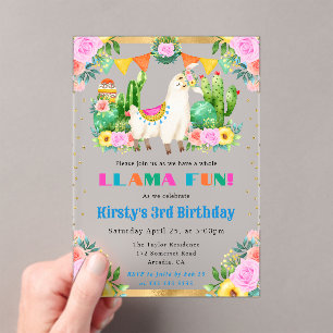 Invitaciones Acrílicas Llamas Florales de Verano en Acuarela Cumpleaños d