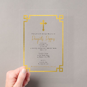 Invitaciones Acrílicas Llave Dorada Bautizo Ortodoxo Griego