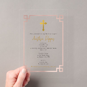 Invitaciones Acrílicas Llave Rosa Bautizo Ortodoxo Griego de Niña Bautism