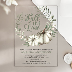 Invitaciones Acrílicas Lluvia de Amor Calabaza Blanca Salvia Despedida de