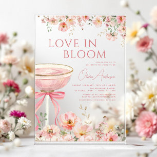 Invitaciones Acrílicas Lluvia de Amor Champán Lazo Rosa Despedida de Solt