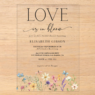 Invitaciones Acrílicas Lluvia de Amor Floral Acuarela Despedida de Solter