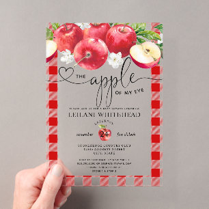 Invitaciones Acrílicas Lluvia de Bebé Estampado de Cuadros Rojos Manzana