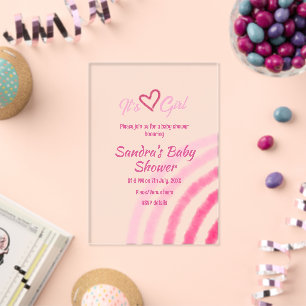 INVITACIONES ACRÍLICAS LLUVIA DE BEBÉ NIÑA ROSA PASTEL RETRO