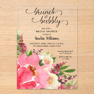 Invitaciones Acrílicas Lluvia de Boda con Acuarela Floral Rosa