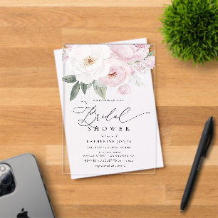 Invitaciones Acrílicas Lluvia de boda de flores rosadas y blancas a la ac