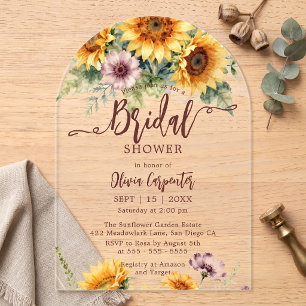 Invitaciones Acrílicas Lluvia de Boda de Girasoles Acuarela Otoño Rústico