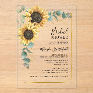 Invitaciones Acrílicas Lluvia de boda de girasoles en acuarela floral